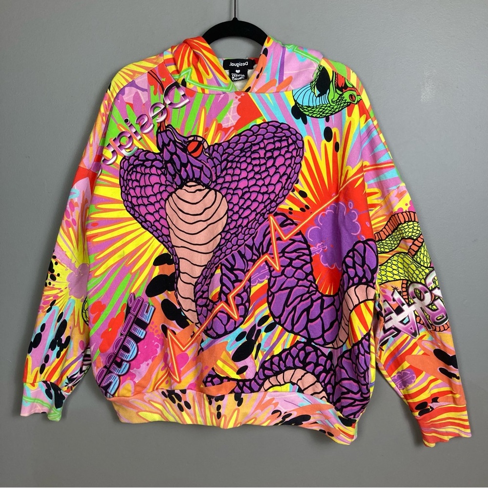 Desigual Hoodie sweatshirt men's small graffiti‎ all over print snake cobra loud